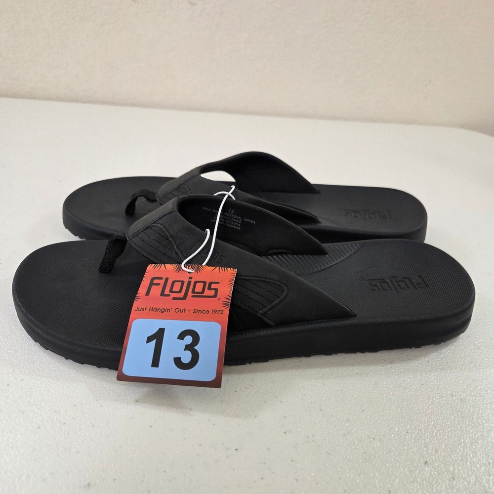 Flojos Mens 13 Black Flip Flop Sandals Comfort Thong Beach Shoes 1856398 NEW